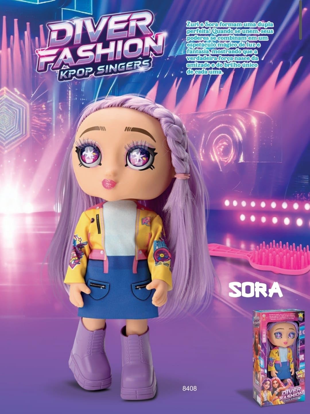 Diver Fashion Boneca K-Pop Singers Sora, Cabelo Roxo, 30cm, com